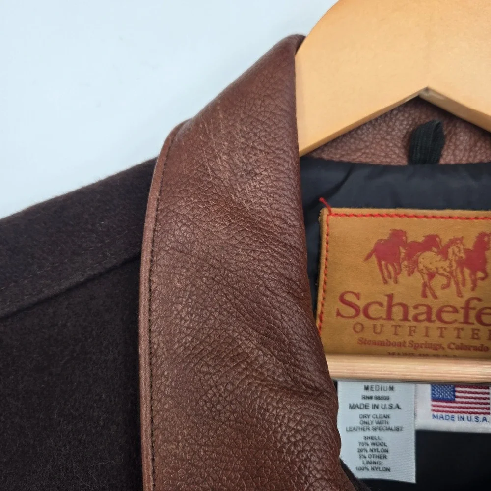 Vtg Leather/Wool Schaefer Outfitter Brown Vest Mens M USA Made Cowboy Western